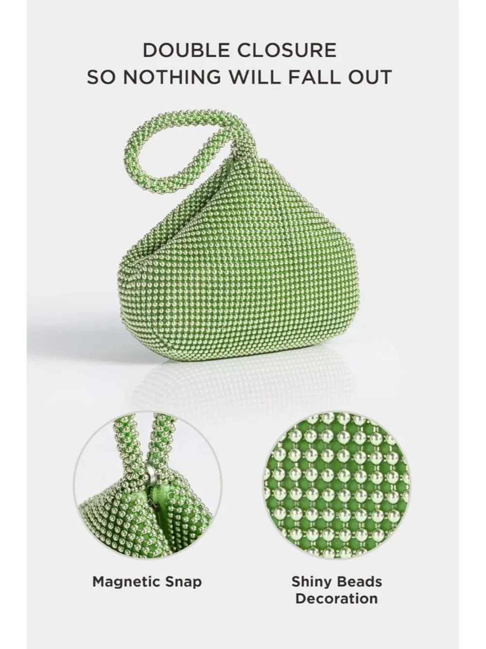 👜Women's Green Beaded Triangle Evening Clutch Wristlet Purses Wedding Bag